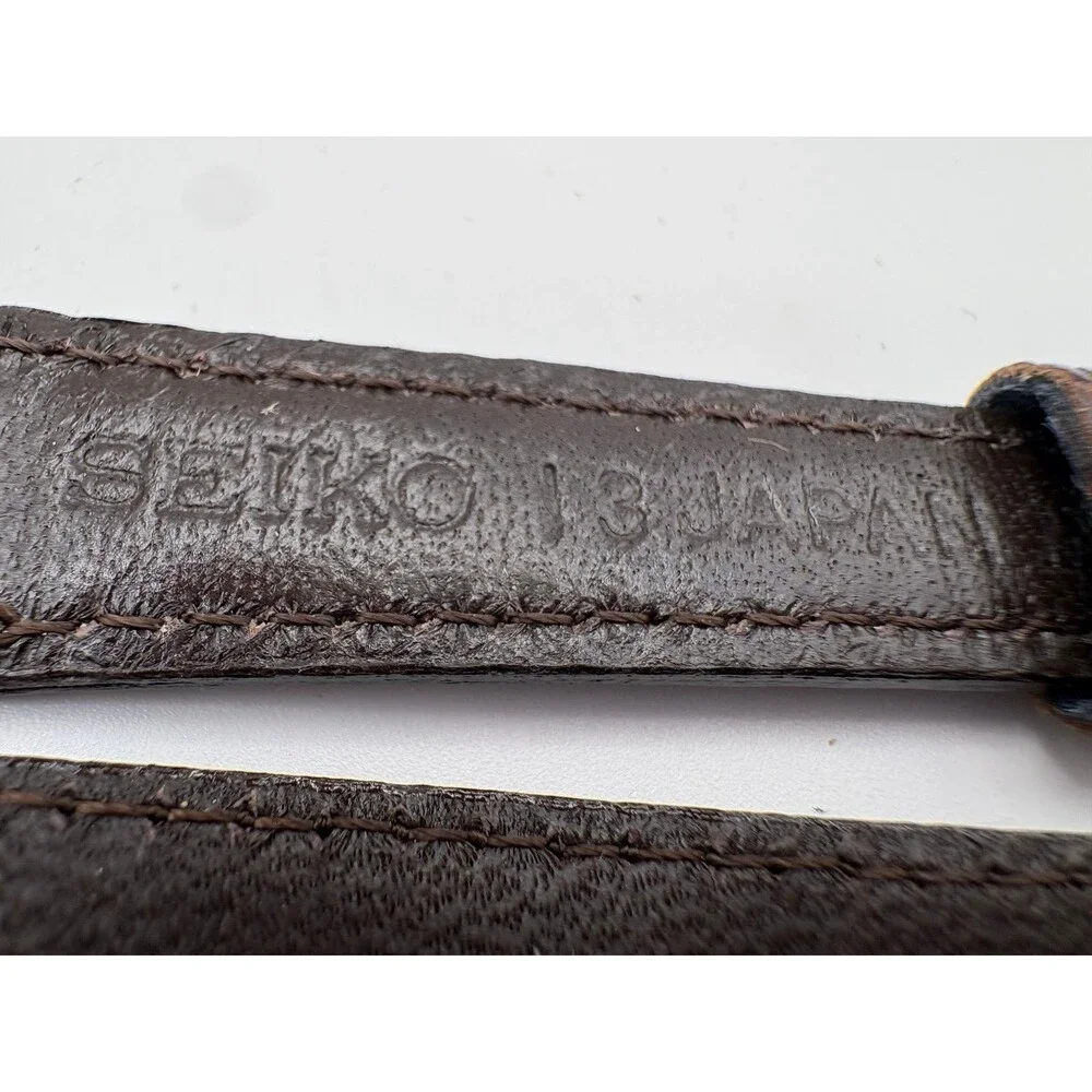Vintage OEM Seiko Brown Lizard-Grain Leather Watch Strap 13mm Gold-Tone Buckle